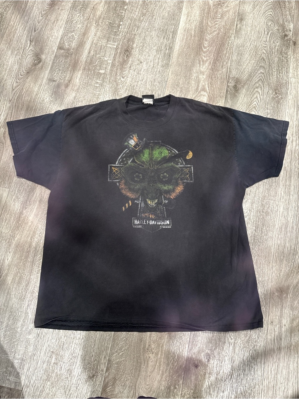 Harley-Davidson Black Tee with Green and Brown Skull Graphic